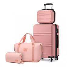 (Nude Pink) [MissLulu Bags Weekend Travel Set] ABS Cabin Size 20'' Suitcase with Vanity case and 2Pieces Expandable Travel Duffel Bags or Backpack with