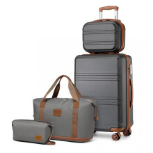 (Grey and Brown) [MissLulu Bags Weekend Travel Set] ABS Cabin Size 20'' Suitcase with Vanity case and 2Pieces Expandable Travel Duffel Bags or Backpack with