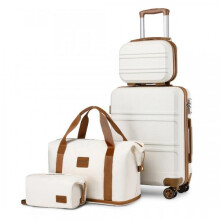 (Cream and Brown ) [MissLulu Bags Weekend Travel Set] ABS Cabin Size 20'' Suitcase with Vanity case and 2Pieces Expandable Travel Duffel Bags or Backpack with