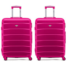 (M x 2) Flight Knight Hard Shell ABS Medium, Large Check-In And Carry On Suitcases - SAFIR - Pink