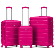 (Set of 3) Flight Knight Hard Shell ABS Medium, Large Check-In And Carry On Suitcases - SAFIR - Pink