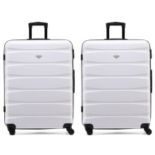 (L x 2) Flight Knight Hard Shell ABS Medium, Large Check-In And Carry On Suitcases - SAFIR - White/Black
