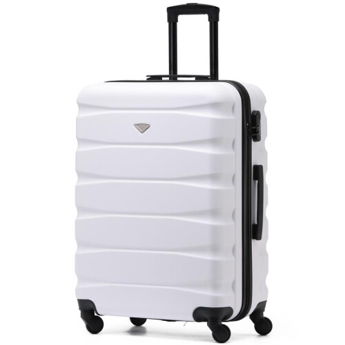 (Medium 25") Flight Knight Hard Shell ABS Medium, Large Check-In And Carry On Suitcases - SAFIR - White/Black