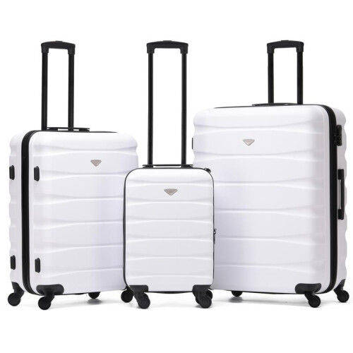 (Medium 25") Flight Knight Hard Shell ABS Medium, Large Check-In And Carry On Suitcases - SAFIR - White/Black 1