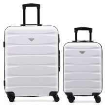 (S + M) Flight Knight Hard Shell ABS Medium, Large Check-In And Carry On Suitcases - SAFIR - White/Black