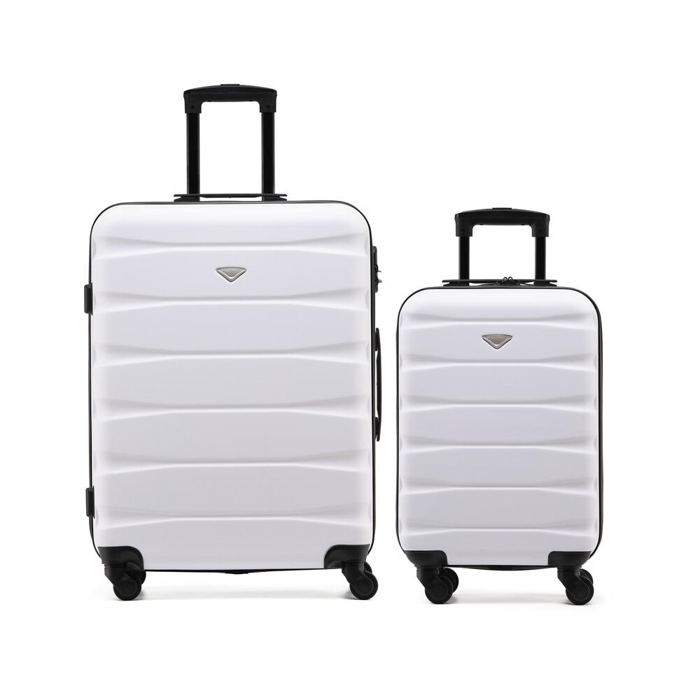 (S + M) Flight Knight Hard Shell ABS Medium, Large Check-In And Carry On Suitcases - SAFIR - White/Black-image-OPC-PKGCQ8C-NEW