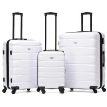 (Set of 3) Flight Knight Hard Shell ABS Medium, Large Check-In And Carry On Suitcases - SAFIR - White/Black