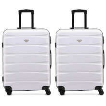 (M x 2) Flight Knight Hard Shell ABS Medium, Large Check-In And Carry On Suitcases - SAFIR - White/Black