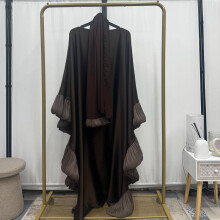 (Chocolate , 58) FF257 Full Length Abaya with Inner Belt & Scarf for Women
