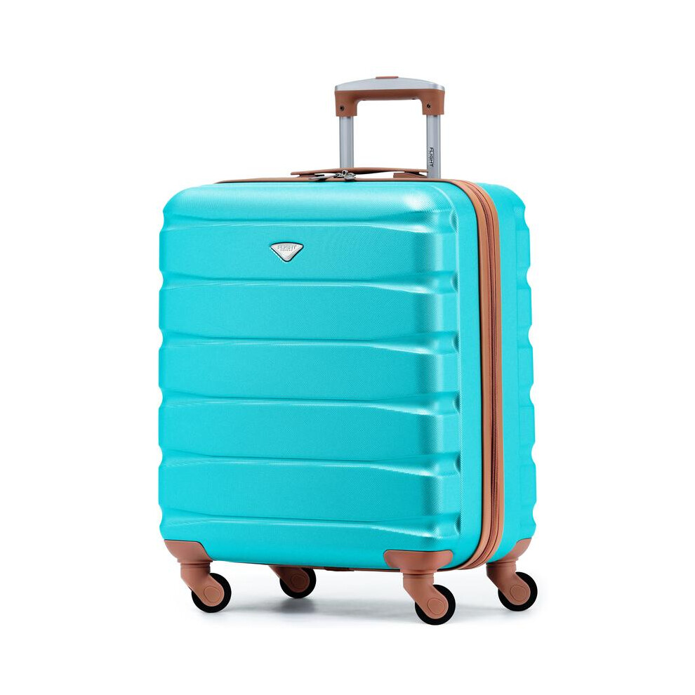 (Aqua/Tan, 56x45x25cm) 56x45x25cm easyJet  & British Airways Large Cabin Bag Maximum Size Hand Luggage Carry-On Bag - Lightweight ABS-image-OPC-PKGCQF2-NEW