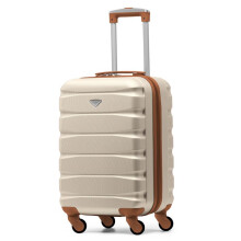 (55x35x25cm) Flight Knight Hard Shell ABS Medium, Large Check-In And Carry On Suitcases - SAFIR - Cream/Brown
