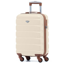 (55x35x20cm (TSA Lock)) Flight Knight Hard Shell ABS Medium, Large Check-In And Carry On Suitcases - SAFIR - Cream/Brown