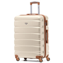 (Medium 25") Flight Knight Hard Shell ABS Medium, Large Check-In And Carry On Suitcases - SAFIR - Cream/Brown