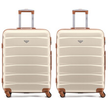 (M x 2) Flight Knight Hard Shell ABS Medium, Large Check-In And Carry On Suitcases - SAFIR - Cream/Brown