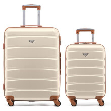 (S + M) Flight Knight Hard Shell ABS Medium, Large Check-In And Carry On Suitcases - SAFIR - Cream/Brown