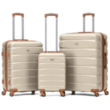 (Set of 3) Flight Knight Hard Shell ABS Medium, Large Check-In And Carry On Suitcases - SAFIR - Cream/Brown