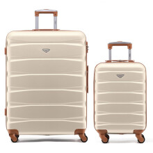 (S + L) Flight Knight Hard Shell ABS Medium, Large Check-In And Carry On Suitcases - SAFIR - Cream/Brown