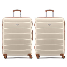 (L x 2) Flight Knight Hard Shell ABS Medium, Large Check-In And Carry On Suitcases - SAFIR - Cream/Brown
