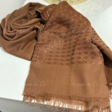 (Brown) Turkish Cotton Modal Scarf Hijab with Self Print Jacquard Pattern Border Pashmina Design Plain Muslim Headscarf Tassels Good Quality Materia