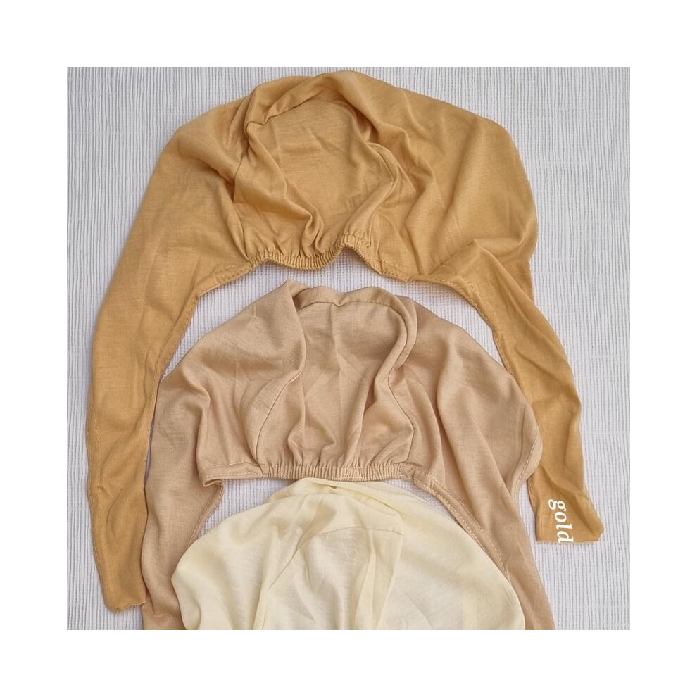 (Gold) Tieback Bonnet Caps for Underscarf Hijab - Adjustable Ties for Hijab or chemo cap-image-OPC-PKGCTJD-NEW