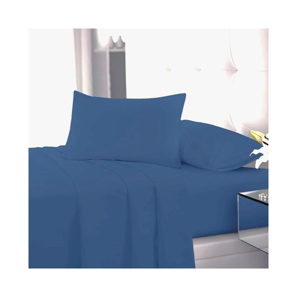 (Mid Blue, King Flat Sheet) Flat Sheet Single Double King Super King Sizes Polycotton Wrinkle Fade Shrink Resistant Flat Sheets Ultra Soft Polycotton-image-OPC-PKGCV76-NEW