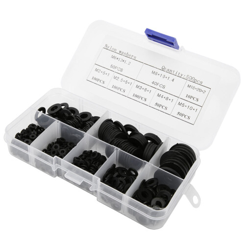 500pcs Nylon Washer Set M2–M10 Black, Assorted Sizes & Quantities 2