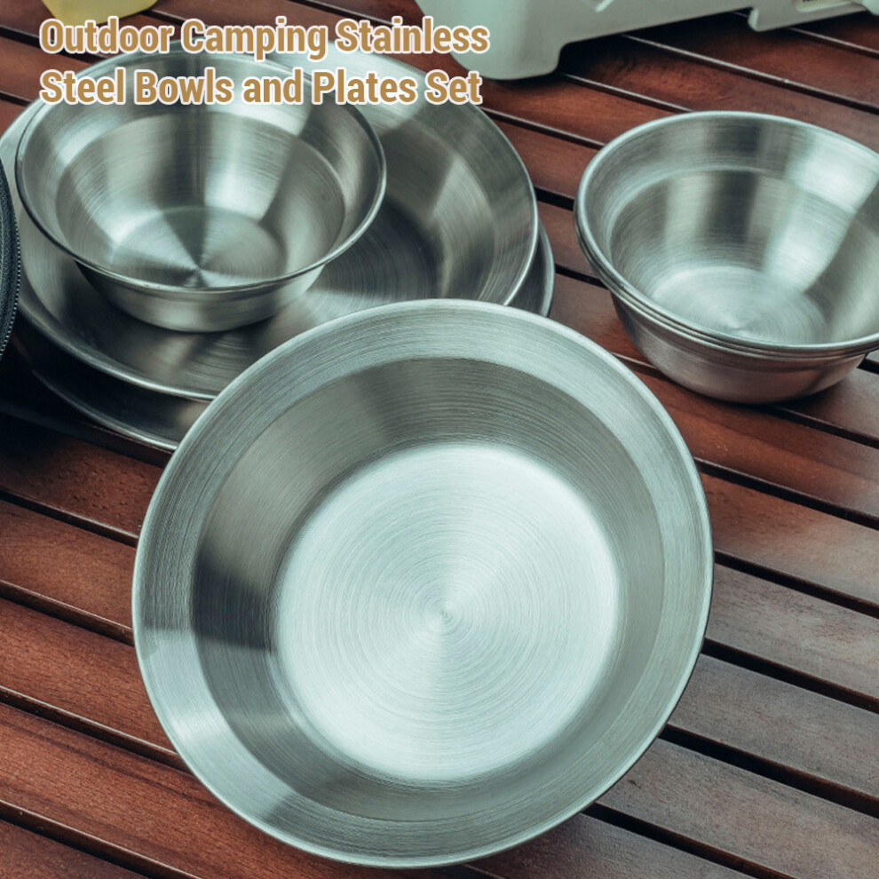16pcs Reusable Stainless Steel Camping Plates & Bowls Set, 23x23x8cm-image-OPC-PKGCVSM-NEW