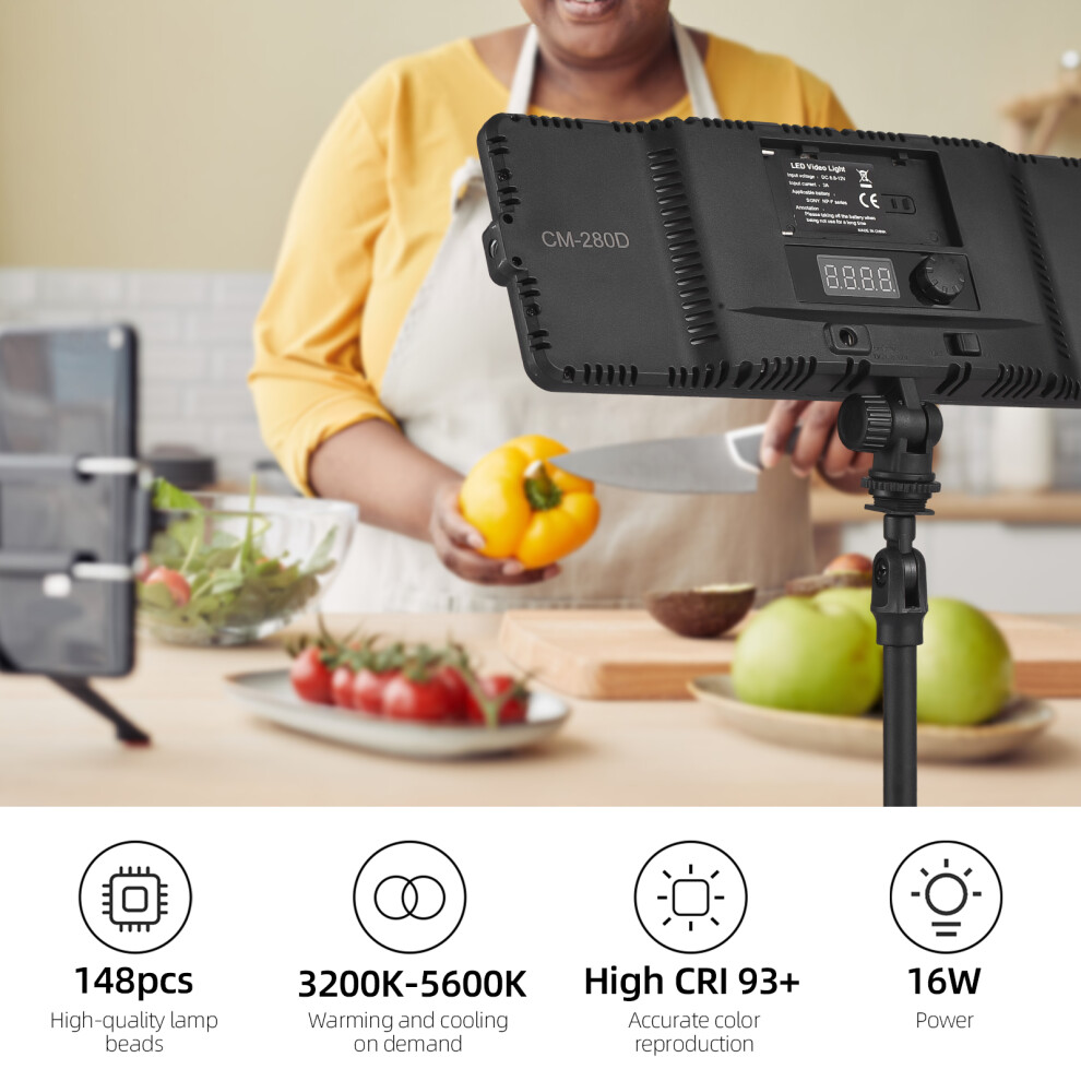 16W Dimmable Portable Led Vlog With 148 Leds, 3200K-5600K, Light/Black 5041349516550