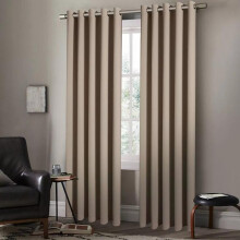 (Beige, 90x108 (228x274 cm)) Premium Plain Thermal Blackout Eyelet Curtains with Tie Back, 99% Light Blocking, Noise Reduction & Energy Efficient, Readymade Drapes