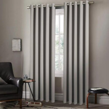 (Silver, 66x54 (168x137 cm)) Premium Plain Thermal Blackout Eyelet Curtains with Tie Back, 99% Light Blocking, Noise Reduction & Energy Efficient, Readymade Drapes