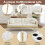 (White, Cup Holders & Gold Accents) Two-Seater Sofa Bed with Adjustable Backrest 8