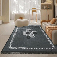 (Black, 160x230cm) Premium Soft Hexagon Greek Area Rug – Non-Slip, Machine Washable Large Carpet for Living Room & Bedroom (160x230CM) – Modern Home Decor