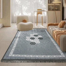 (Grey, 160x230cm) Premium Soft Hexagon Greek Area Rug – Non-Slip, Machine Washable Large Carpet for Living Room & Bedroom (160x230CM) – Modern Home Decor