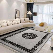 (Medallion Silver-Black, 160x230cm) Premium Soft Hexagon Greek Area Rug – Non-Slip, Machine Washable Large Carpet for Living Room & Bedroom (160x230CM) – Modern Home Decor