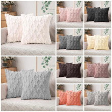 (Stone) Set of 2 18x18" Luxury Textured Chenille Fur Geo Cushions Pillow Square Sofa Bed