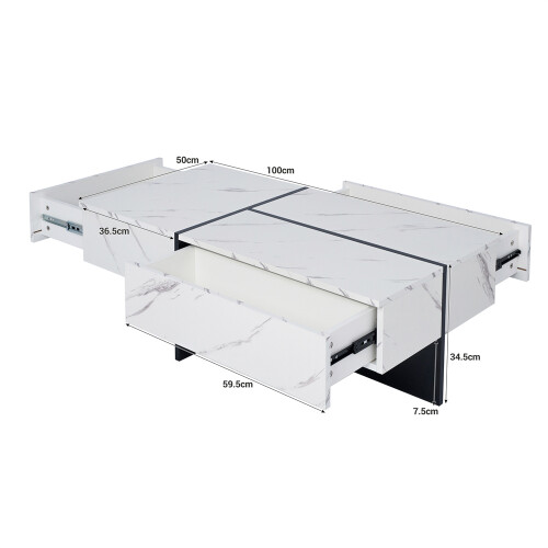 High-Gloss LED Coffee Table with Marble-Effect Top and Black Base 1