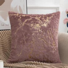 (Pink) Set Of 2 - Luxury Soft Warm Faux Fur Cushions With Gold Marble Metallic Detail Throw Sofa Bed Pillow