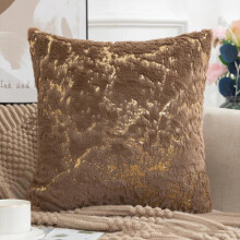 (Light Brown) Set Of 2 - Luxury Soft Warm Faux Fur Cushions With Gold Marble Metallic Detail Throw Sofa Bed Pillow
