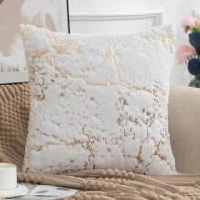 (White) Set Of 2 - Luxury Soft Warm Faux Fur Cushions With Gold Marble Metallic Detail Throw Sofa Bed Pillow