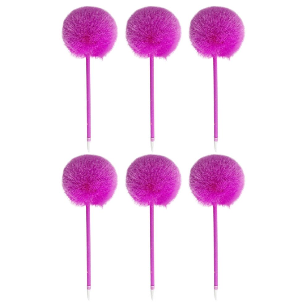 6Pieces Furry Pom Ballpoint Pen Funny Writing Tool-rose red-image-OPC-PKGDR6S-NEW