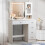 White Dressing Table with Dimmable LED Sliding Mirror Cabinet Vanity Desk 4
