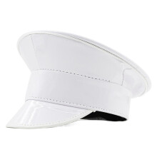 Shimmering PU Leather Marine Hat Dance Props Flat Top Hat-White