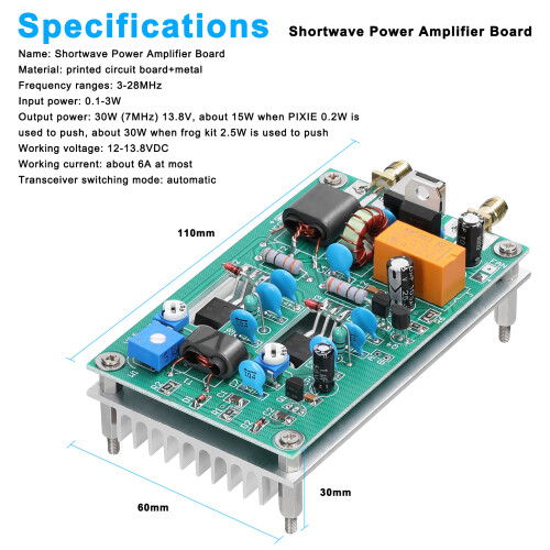 HF Power Amplifier Board 30W 3-28MHz Shortwave CW SSB Linear High Frequency 2