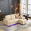 (Beige) 3 Seater L-Shaped Sofa Bed with Storage, USB & LED 1