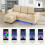 (Beige) 3 Seater L-Shaped Sofa Bed with Storage, USB & LED 7