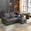 (Grey) 3 Seater L-Shaped Sofa Bed with Storage, USB & LED 1