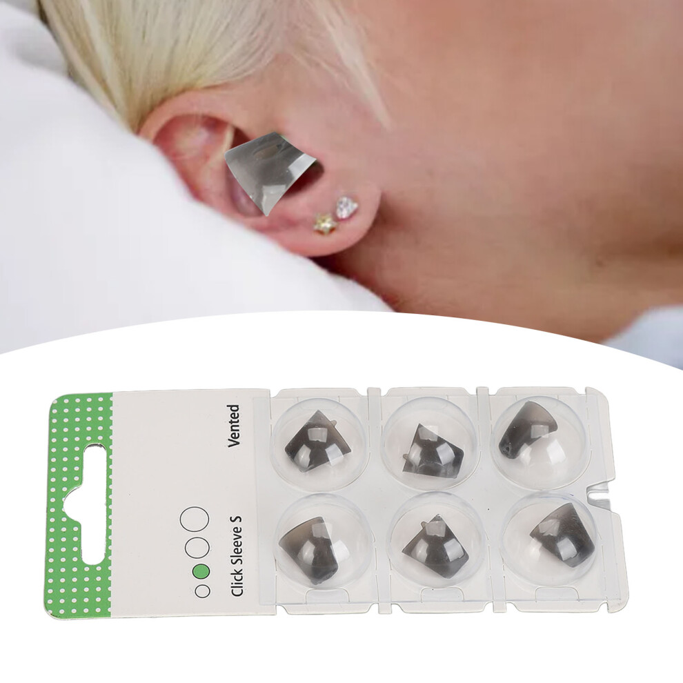 6pcs Silicone Click Sleeve Vented Anti-Static Washable Sound Amplifier Black S