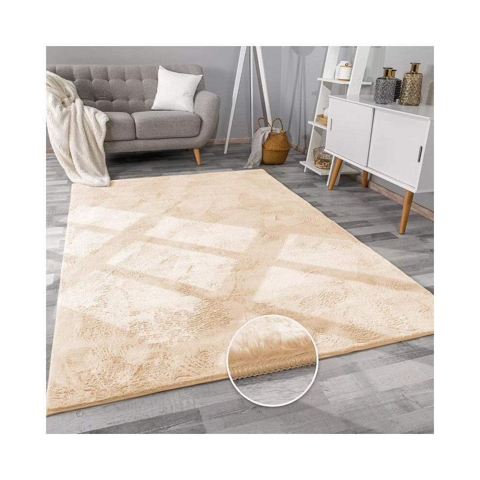 (Beige, 80 x 150 Cm ( Medium Runner )) Imperial Rooms Luxury Super Soft Fluffy Fur Rug for Living Room - Indoor Floor Modern Carpet for Room Accent --image-OPC-PKGFZQQ-NEW