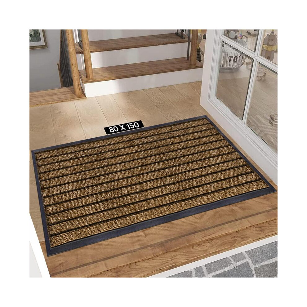 (80CM X 150CM (MEDIUM RUNNER)) Imperial Rooms Brown PVC Rubber Mat - Non-Slip, Dirt Trapper Rubber Backed Door Mat, Entryway Mat, Kitchen Mat, and Hal-image-OPC-PKGG6HY-NEW