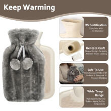 Large 2L Natural Rubber Hot Water Bottle With Warm Faux Fur Fleece Knitted Cover